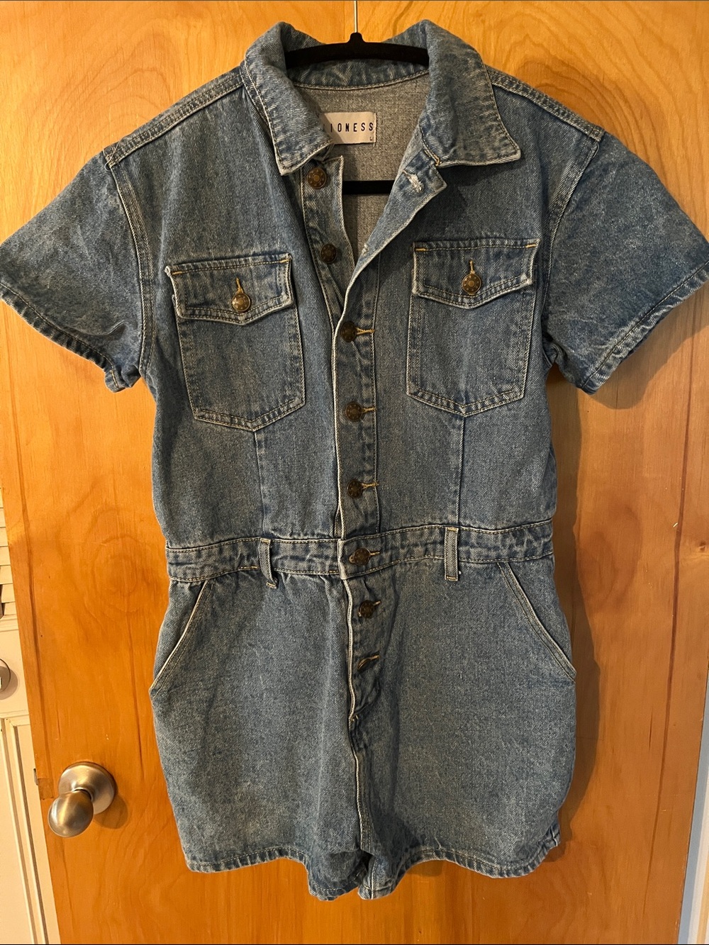 Urban Outfitters Lioness Light Wash Blue Denim Romper